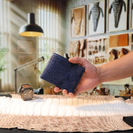 Ví Nam 2 MẶT Da Cá Sấu – Gai Cá Con Màu Xanh Navy - Ảnh 3
