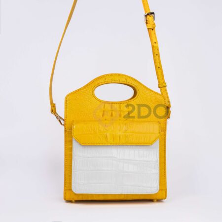TÚI XÁCH MINI DA CÁ SẤU 2 TONE VÀNG – TRẮNG - Ảnh 12