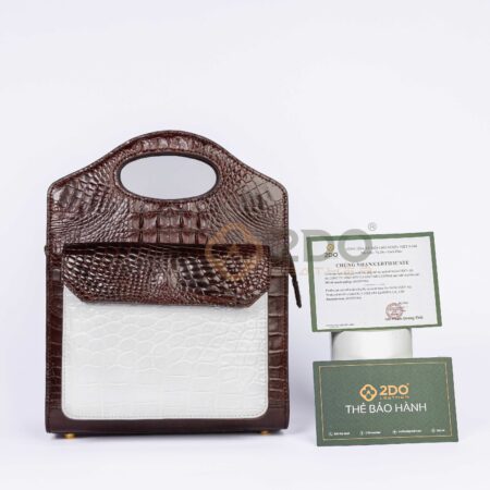 TÚI XÁCH MINI DA CÁ SẤU 2 TONE VÀNG – TRẮNG
