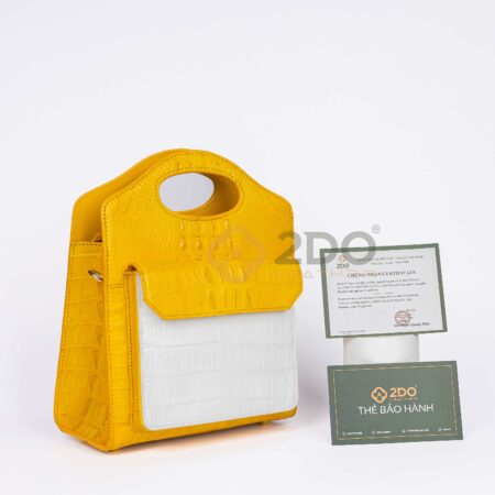 TÚI XÁCH MINI DA CÁ SẤU 2 TONE VÀNG – TRẮNG - Ảnh 2